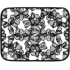 Stylized Botanical Motif Black And White Print Fleece Blanket (Mini)