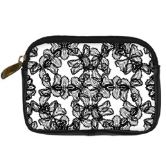 Stylized Botanical Motif Black And White Print Digital Camera Leather Case