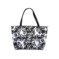 Stylized Botanical Motif Black And White Print Classic Shoulder Handbag