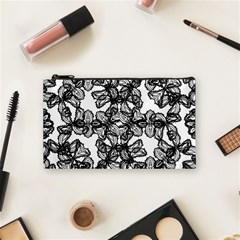 Stylized Botanical Motif Black And White Print Cosmetic Bag (small)