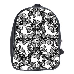 Stylized Botanical Motif Black And White Print School Bag (Large)