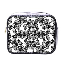 Stylized Botanical Motif Black And White Print Mini Toiletries Bag (One Side)