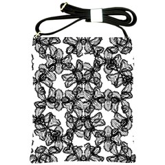 Stylized Botanical Motif Black And White Print Shoulder Sling Bag