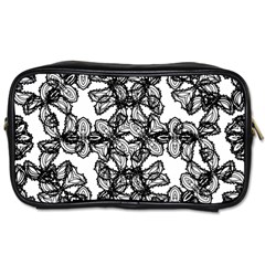 Stylized Botanical Motif Black And White Print Toiletries Bag (One Side)