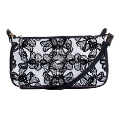 Stylized Botanical Motif Black And White Print Shoulder Clutch Bag