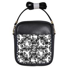 Stylized Botanical Motif Black And White Print Girls Sling Bag