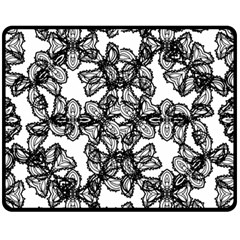 Stylized Botanical Motif Black And White Print Fleece Blanket (medium)  by dflcprintsclothing