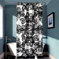 Stylized Botanical Motif Black And White Print Shower Curtain 36  x 72  (Stall) 