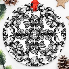 Stylized Botanical Motif Black And White Print Ornament (Round Filigree)