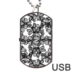 Stylized Botanical Motif Black And White Print Dog Tag Usb Flash (two Sides) by dflcprintsclothing