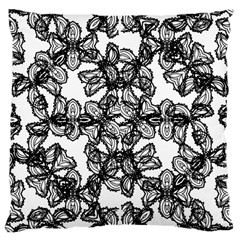 Stylized Botanical Motif Black And White Print Large Cushion Case (two Sides)