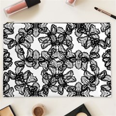 Stylized Botanical Motif Black And White Print Cosmetic Bag (XXL)