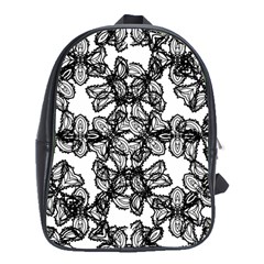 Stylized Botanical Motif Black And White Print School Bag (xl) by dflcprintsclothing