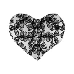 Stylized Botanical Motif Black And White Print Standard 16  Premium Heart Shape Cushions