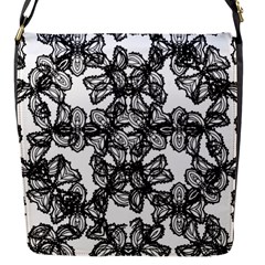 Stylized Botanical Motif Black And White Print Flap Closure Messenger Bag (S)