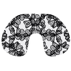 Stylized Botanical Motif Black And White Print Travel Neck Pillow by dflcprintsclothing