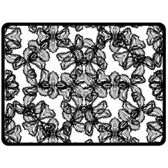 Stylized Botanical Motif Black And White Print Double Sided Fleece Blanket (large) 