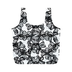 Stylized Botanical Motif Black And White Print Full Print Recycle Bag (M)