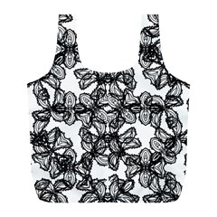 Stylized Botanical Motif Black And White Print Full Print Recycle Bag (L)