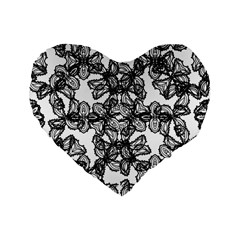 Stylized Botanical Motif Black And White Print Standard 16  Premium Flano Heart Shape Cushions