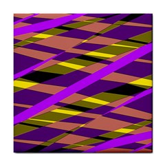 Abstract Geometric Blocks, Yellow, Orange, Purple Triangles, Modern Design Tile Coaster by Casemiro