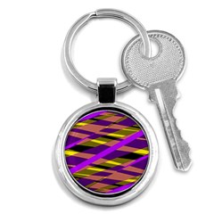 Abstract Geometric Blocks, Yellow, Orange, Purple Triangles, Modern Design Key Chain (round) by Casemiro