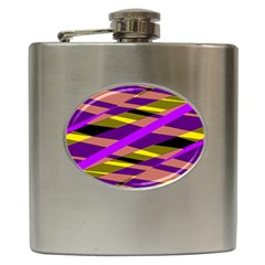 Abstract Geometric Blocks, Yellow, Orange, Purple Triangles, Modern Design Hip Flask (6 Oz) by Casemiro