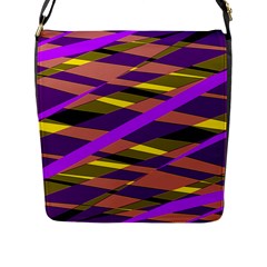 Abstract Geometric Blocks, Yellow, Orange, Purple Triangles, Modern Design Flap Closure Messenger Bag (l) by Casemiro