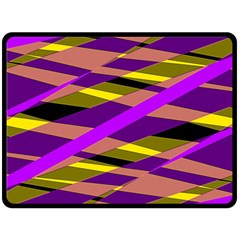 Abstract Geometric Blocks, Yellow, Orange, Purple Triangles, Modern Design Double Sided Fleece Blanket (large)  by Casemiro