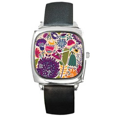 Spring Pattern Square Metal Watch