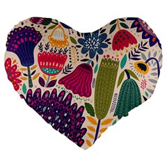 Spring Pattern Large 19  Premium Flano Heart Shape Cushions