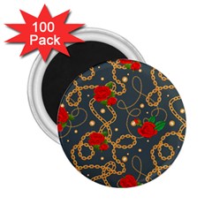 Golden Chain Pattern Rose Flower 2 2 25  Magnets (100 Pack)  by designsbymallika