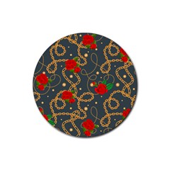 Golden Chain Pattern Rose Flower 2 Rubber Coaster (round)  by designsbymallika