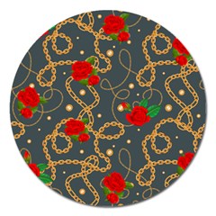 Golden Chain Pattern Rose Flower 2 Magnet 5  (round) by designsbymallika