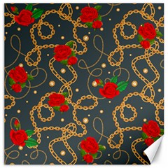 Golden Chain Pattern Rose Flower 2 Canvas 16  X 16  by designsbymallika