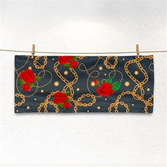 Golden Chain Pattern Rose Flower 2 Hand Towel by designsbymallika