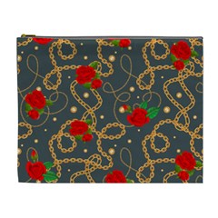 Golden Chain Pattern Rose Flower 2 Cosmetic Bag (xl)