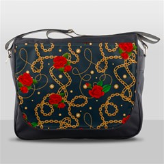 Golden Chain Pattern Rose Flower 2 Messenger Bag by designsbymallika