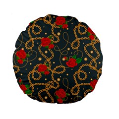 Golden Chain Pattern Rose Flower 2 Standard 15  Premium Flano Round Cushions by designsbymallika