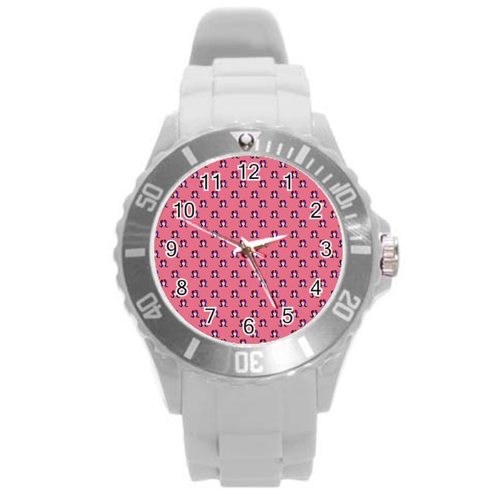 60s Ombre Hair Girl Pink Round Plastic Sport Watch (L)