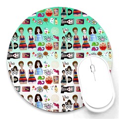 Kawaii Collage Green Ombre Round Mousepads