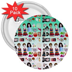 Kawaii Collage Green Ombre 3  Buttons (10 Pack)  by snowwhitegirl