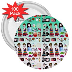 Kawaii Collage Green Ombre 3  Buttons (100 Pack)  by snowwhitegirl