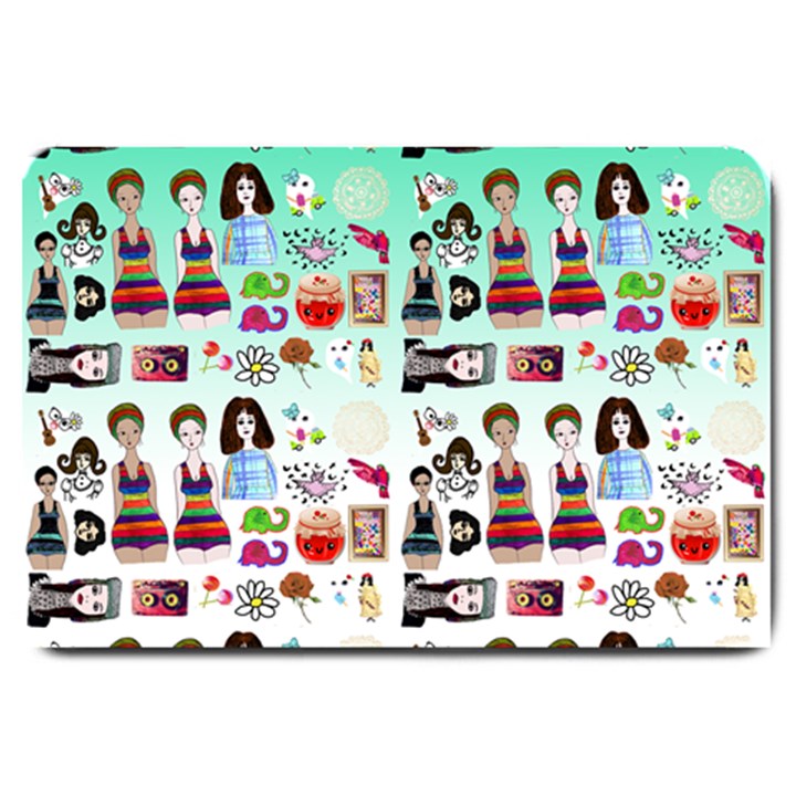 Kawaii Collage Green Ombre Large Doormat 