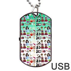 Kawaii Collage Green Ombre Dog Tag Usb Flash (two Sides) by snowwhitegirl