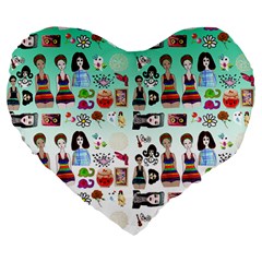 Kawaii Collage Green Ombre Large 19  Premium Flano Heart Shape Cushions by snowwhitegirl