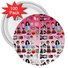 Kawaii Collage Pink Ombre 3  Buttons (100 Pack)  by snowwhitegirl