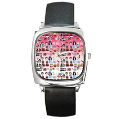 Kawaii Collage Pink Ombre Square Metal Watch by snowwhitegirl