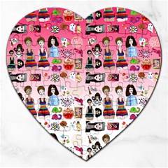 Kawaii Collage Pink Ombre Jigsaw Puzzle (heart) by snowwhitegirl