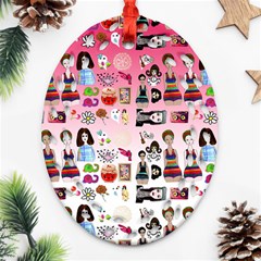 Kawaii Collage Pink Ombre Oval Filigree Ornament (two Sides) by snowwhitegirl